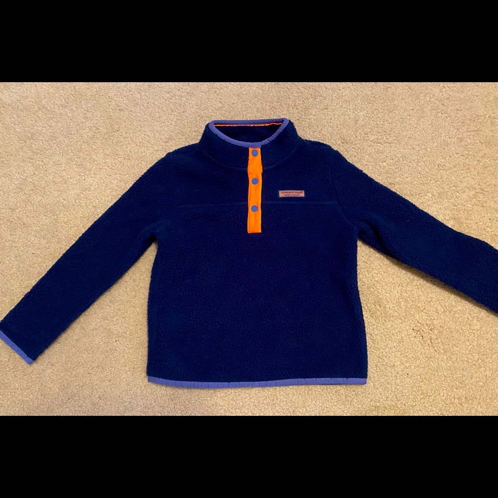 NWT Vineyard Vines Kids XS (5-6) Navy Sherpa Snap Pullover